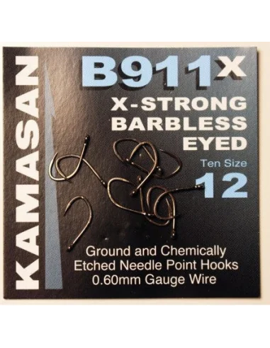 Kamasan B911 X-Strong Eyed Barbless Hooks – Size 08