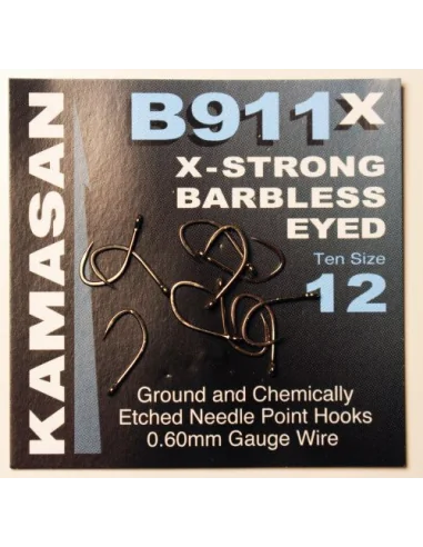 Kamasan B911 X-Strong Eyed Barbless Hooks – size M